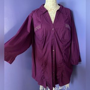 NWT Lane Bryant Purple Button Up Collared Shirt Plus Size 26 Work Professional